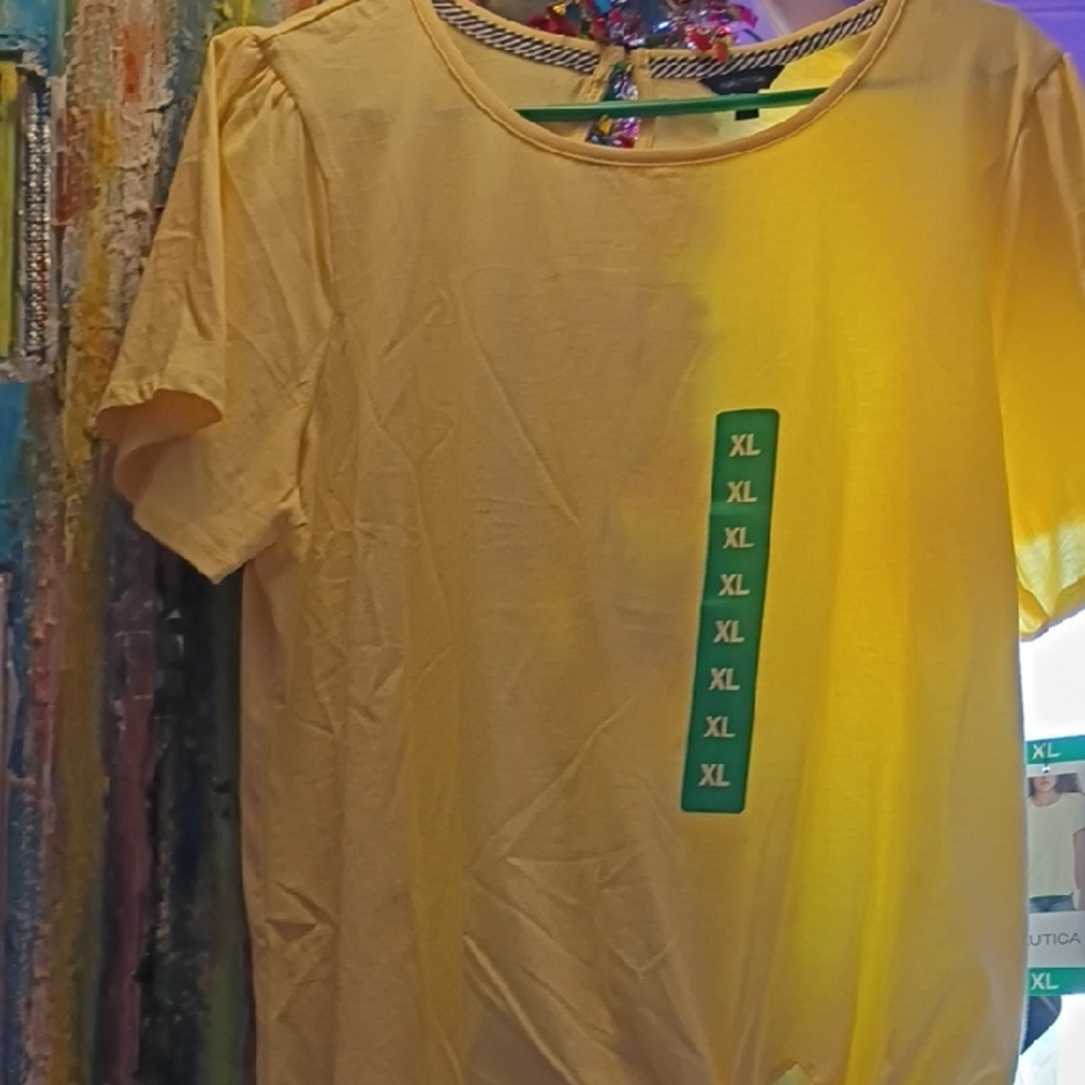 Nautica Striped Collar Yellow Shirt